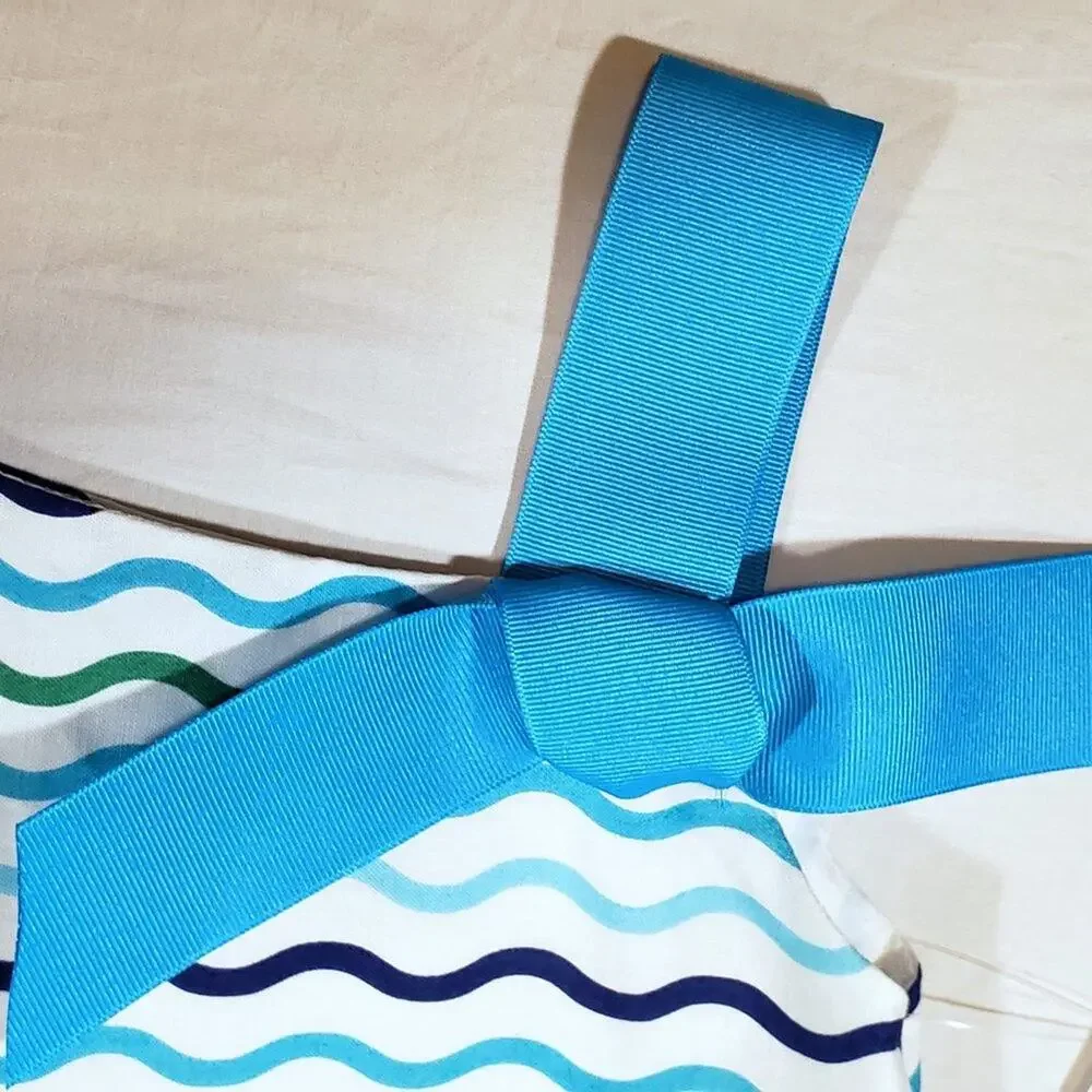 Maggie Breen‎ Girl's Size 7 Blue and Green Striped Dress With Ribbon Strap NWT